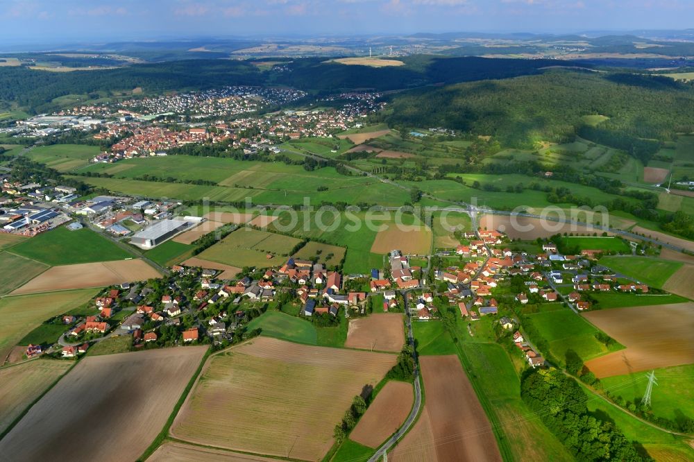 Heubach from the bird's eye view: Village - View of the district Hassberge belonging municipality in Heubach in the state Bavaria