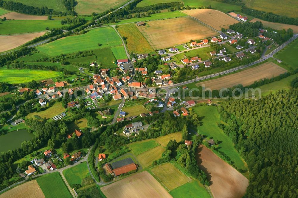 Ibind from the bird's eye view: Village - View of the district Hassberge belonging municipality in Ibind in the state Bavaria