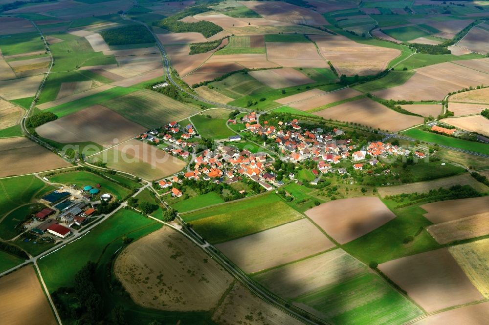 Junkersdorf from the bird's eye view: Village - View of the district Hassberge belonging municipality in Koenigsberg in Bayern in the state Bavaria