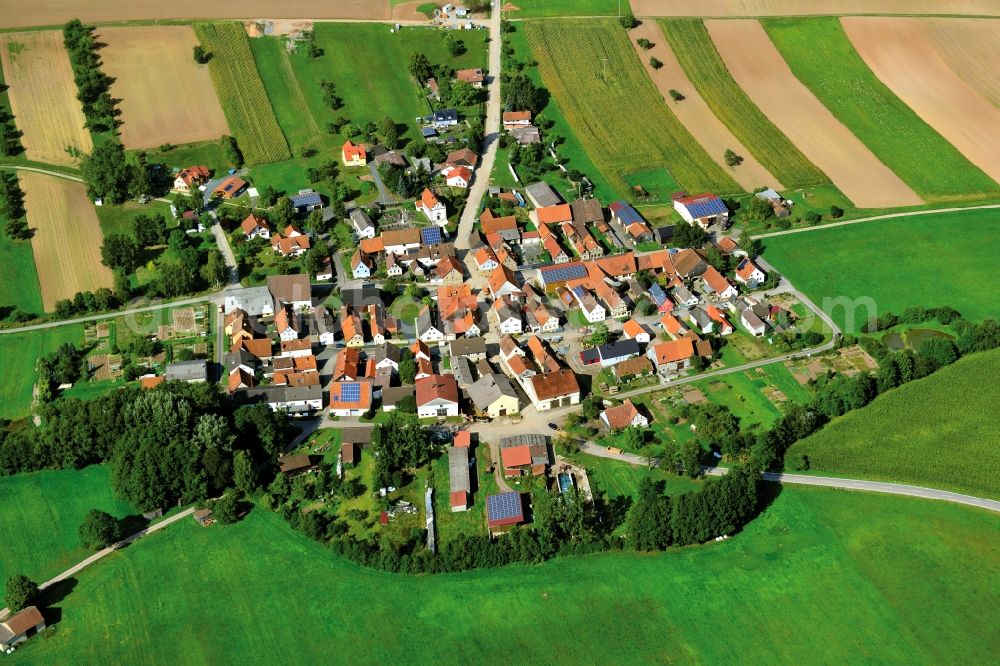 Kimmelsbach Bundorf from the bird's eye view: Village - View of the district Hassberge belonging municipality in Kimmelsbach Bundorf in the state Bavaria