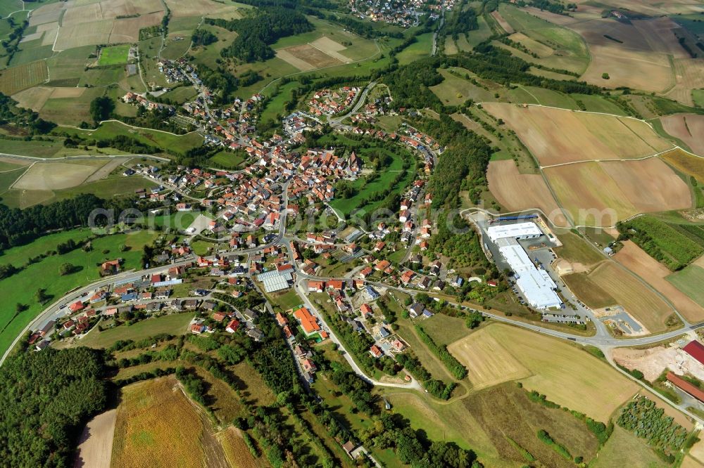 Kirchaich from the bird's eye view: Village - View of the district Hassberge belonging municipality in Kirchaich in the state Bavaria