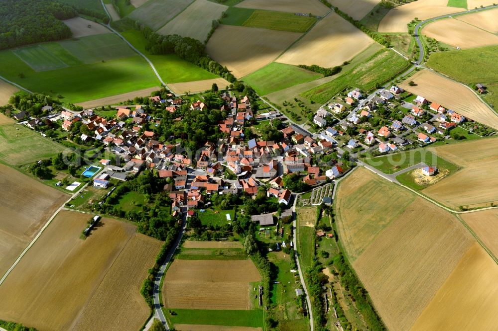 Aerial photograph Riedbach Kleinmünster - Village - View of the district Hassberge belonging municipality in Riedbach Kleinmuenster in the state Bavaria