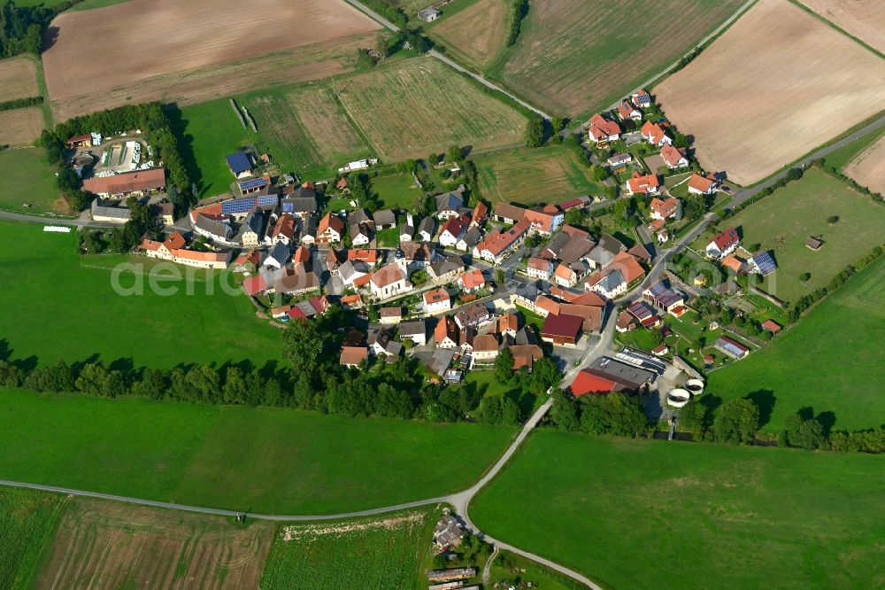 Lohr from the bird's eye view: Village - View of the district Hassberge belonging municipality in Lohr in the state Bavaria