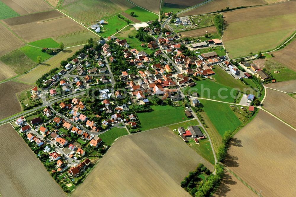 Reckertshausen from the bird's eye view: Village - View of the district Hassberge belonging municipality in Reckertshausen in the state Bavaria