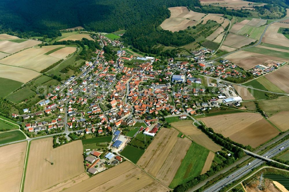 Stettfeld from the bird's eye view: Village - View of the district Hassberge belonging municipality in Stettfeld in the state Bavaria