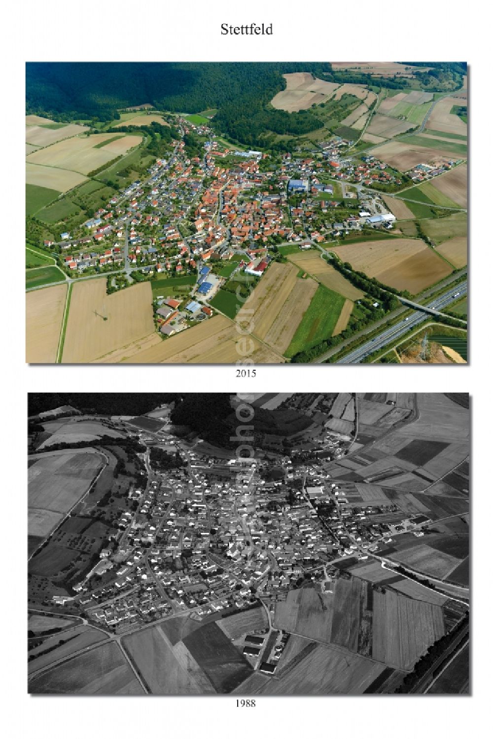 Stettfeld from the bird's eye view: Village - View of the district Hassberge belonging municipality in Stettfeld in the state Bavaria