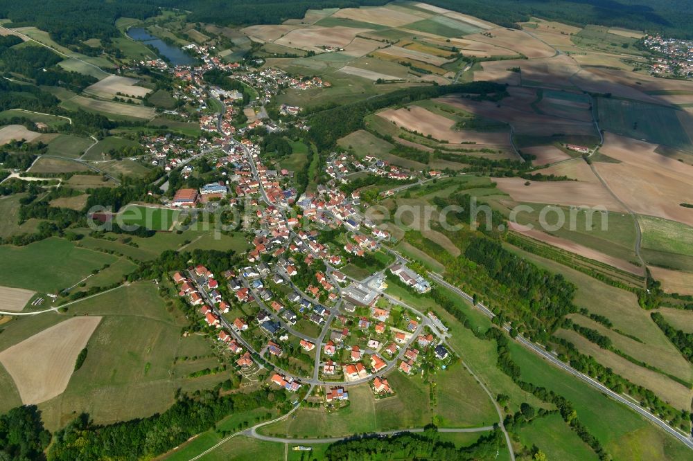 Trossenfurt from the bird's eye view: Village - View of the district Hassberge belonging municipality in Trossenfurt in the state Bavaria