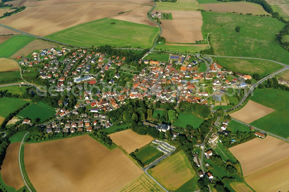 Untermerzbach from the bird's eye view: Village - View of the district Hassberge belonging municipality in Untermerzbach in the state Bavaria