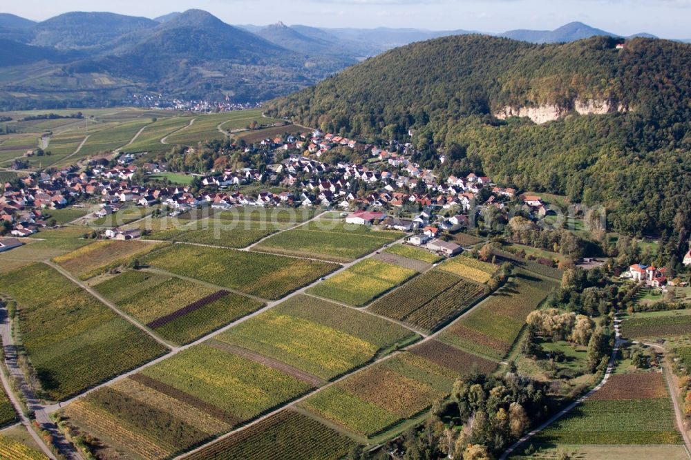 Aerial image Frankweiler - Village - view between palatinat forest and grapes in Frankweiler in the state Rhineland-Palatinate