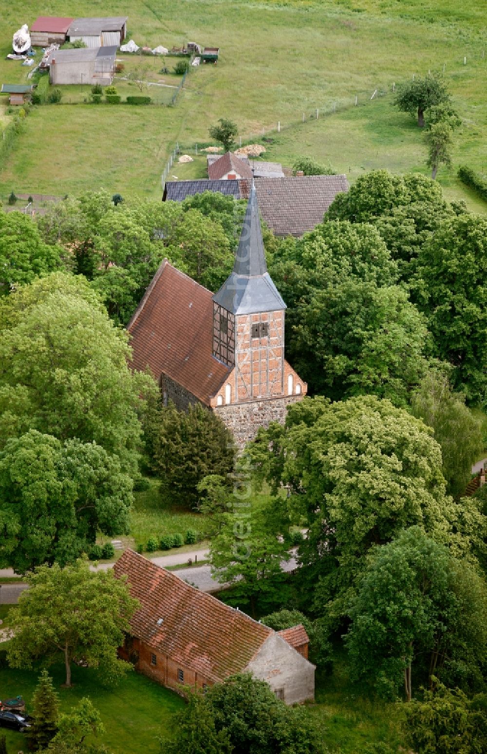 Vipperow from above - Village church in Vipperow in Mecklenburg - West Pomerania