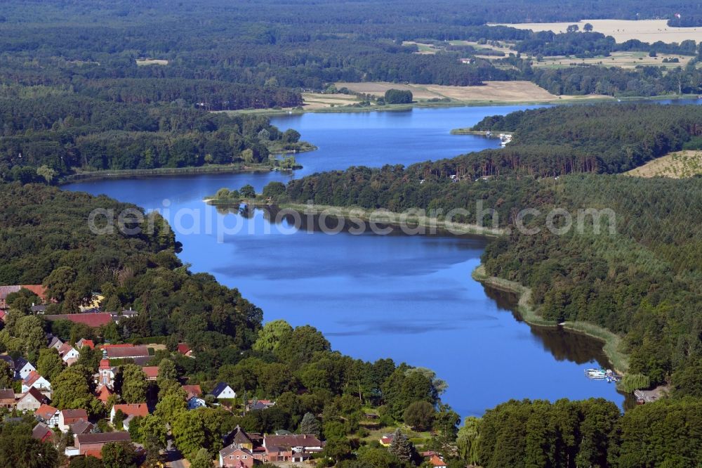 Aerial image Stechow-Ferchesar - Village on the lake bank areas of Ferchesarer See in Stechow-Ferchesar in the state Brandenburg, Germany