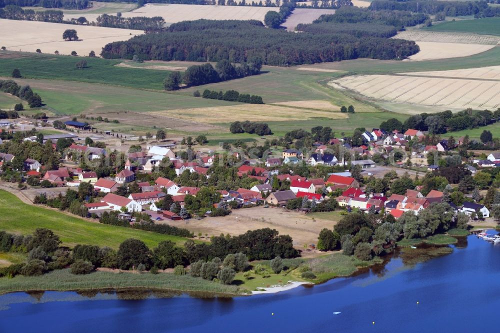 Stechow-Ferchesar from above - Village on the lake bank areas of Ferchesarer See in Stechow-Ferchesar in the state Brandenburg, Germany