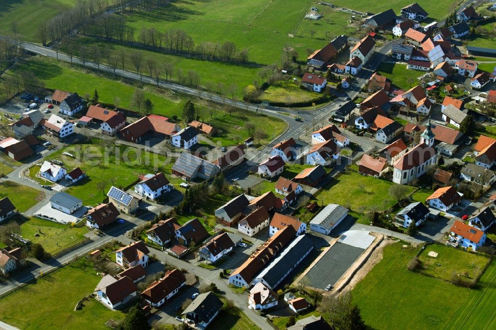 Aerial photograph Batten - Village - partial view with church, streets and houses of the municipality Batten in the Rhoen in the state Hesse, Germany