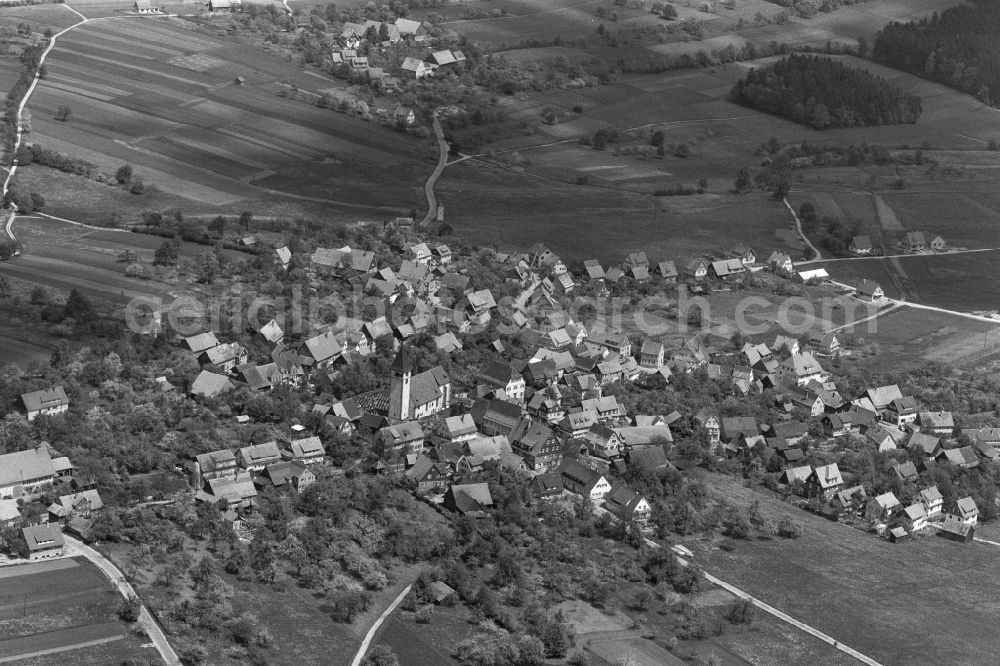 Calw from above - View of the village of Altburg surrounded by agricultural land and field boundaries in the state of Baden-Wuerttemberg, Germany