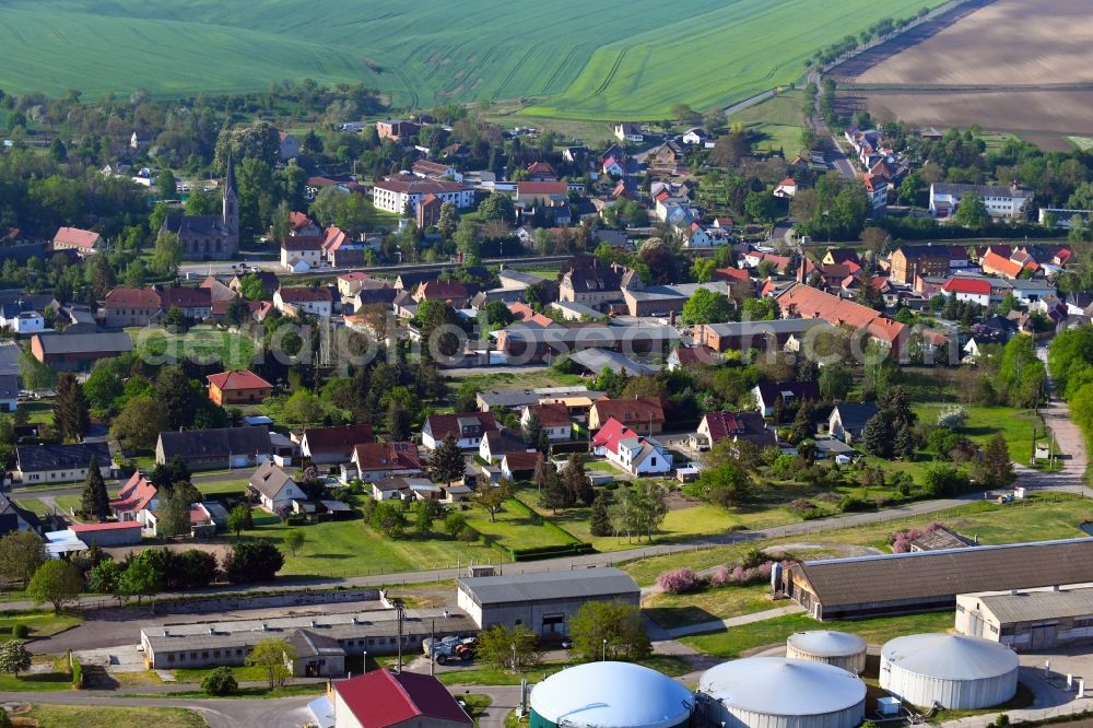 Aerial image Belleben - Agricultural land and field borders surround the settlement area of the village in Belleben in the state Saxony-Anhalt, Germany