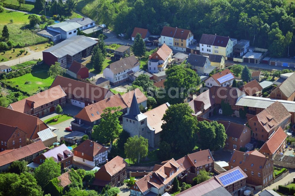 Aerial image Sargstedt - Village view with Church of Sargstedt in Saxony-Anhalt