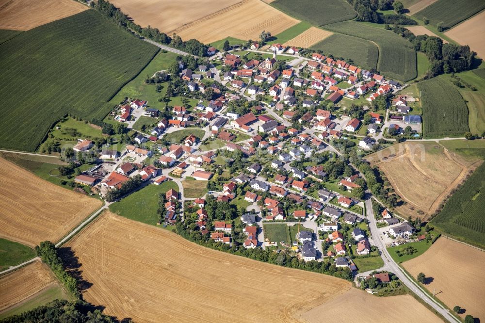 Aerial image Haunwang - Agricultural land and field borders surround the settlement area of the village Haunwang in the state Bavaria, Germany