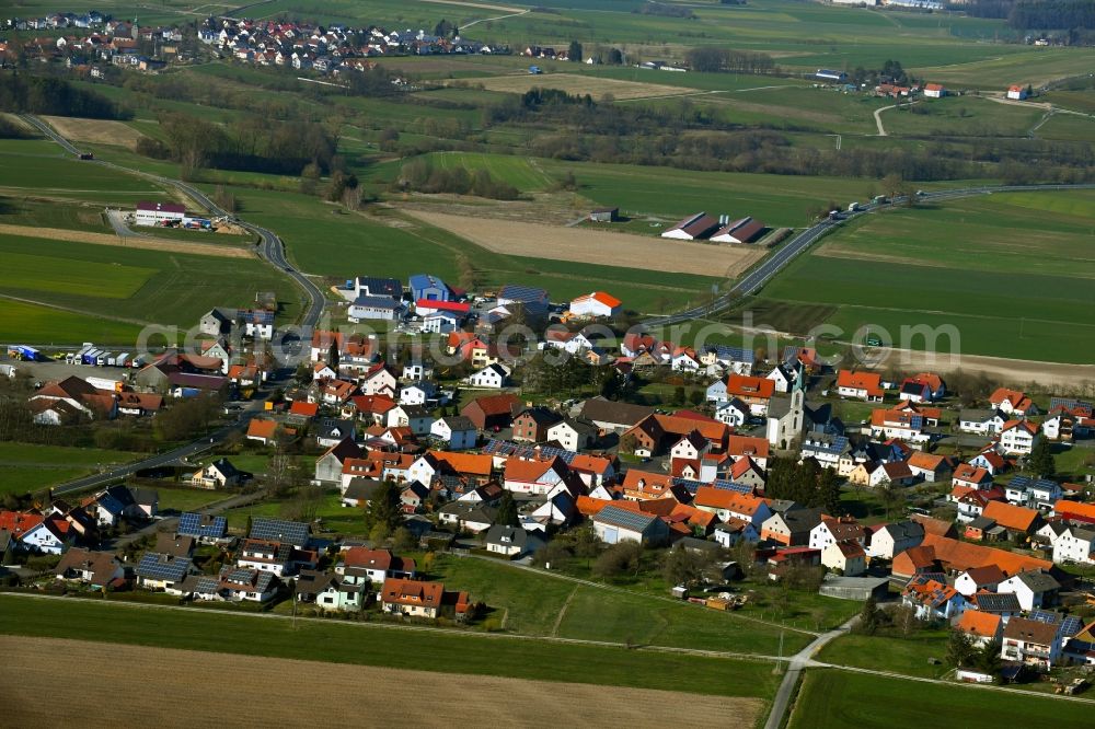 Aerial photograph Thalau - Agricultural land and field borders surround the settlement area of the village in Thalau in the state Hesse, Germany