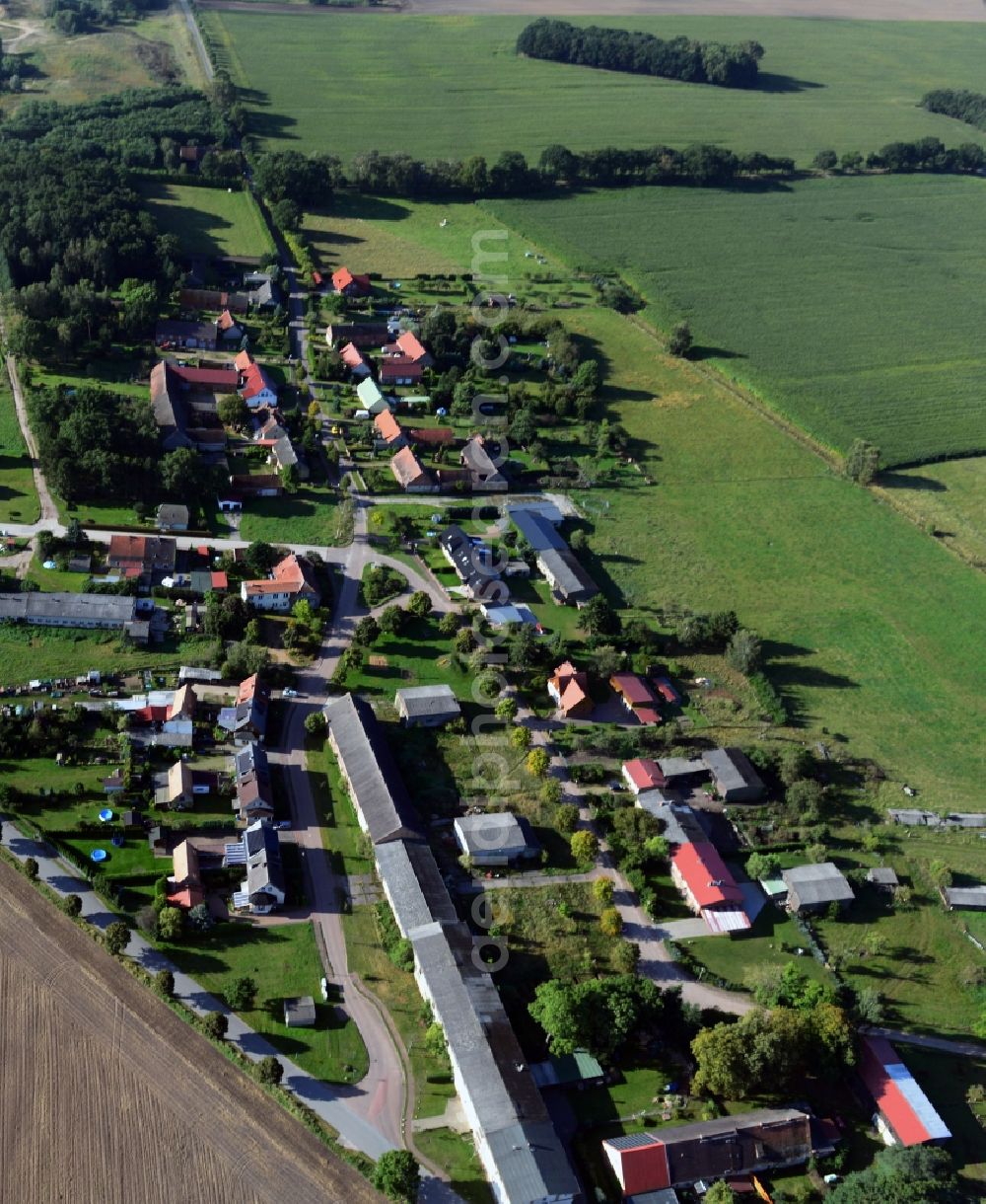 Triglitz from the bird's eye view: View of a village of the municipality Triglitz in Brandenburg