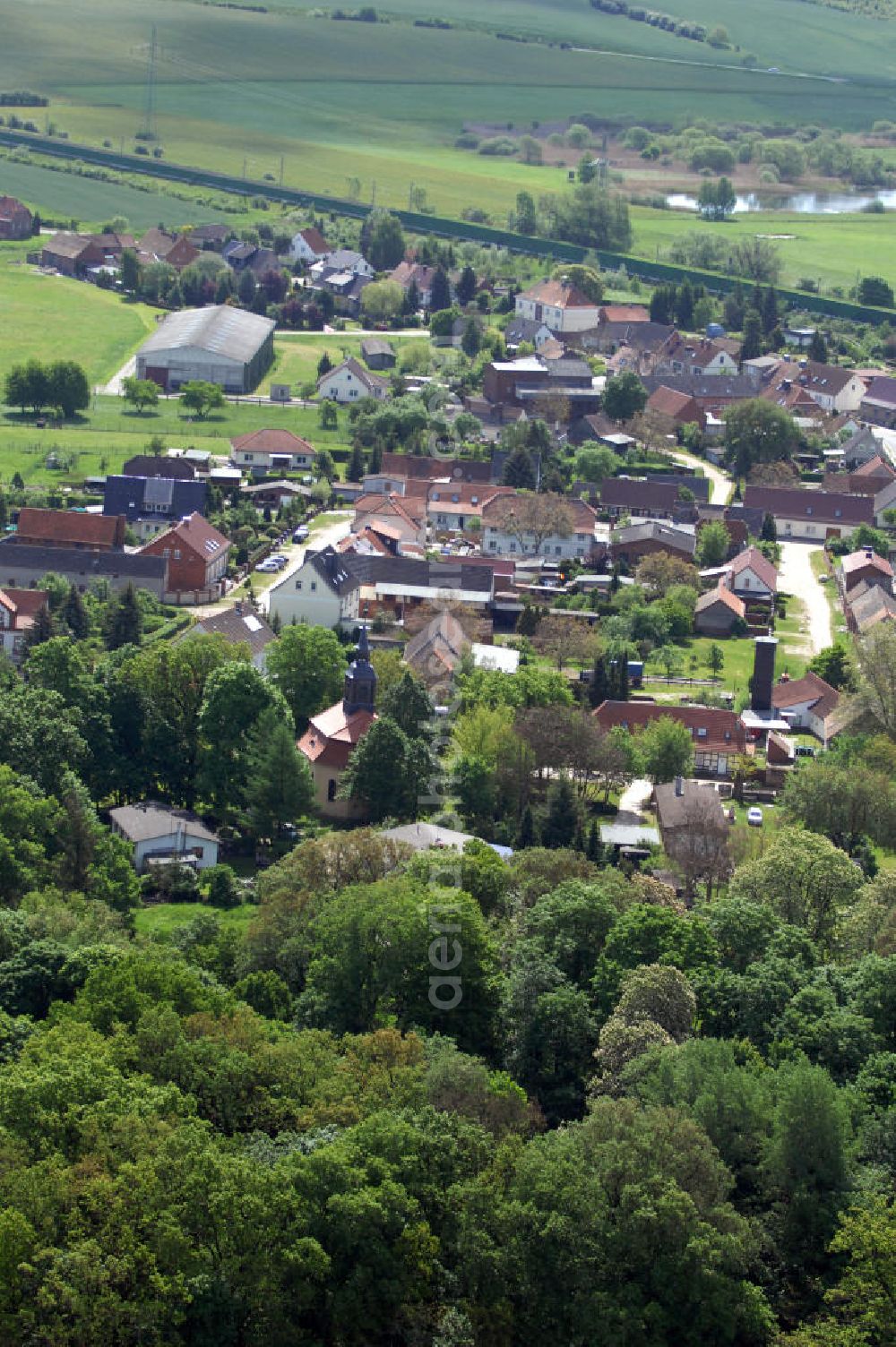 Großwudicke from the bird's eye view: Villagescape of Grosswudicke with the 750 year old church