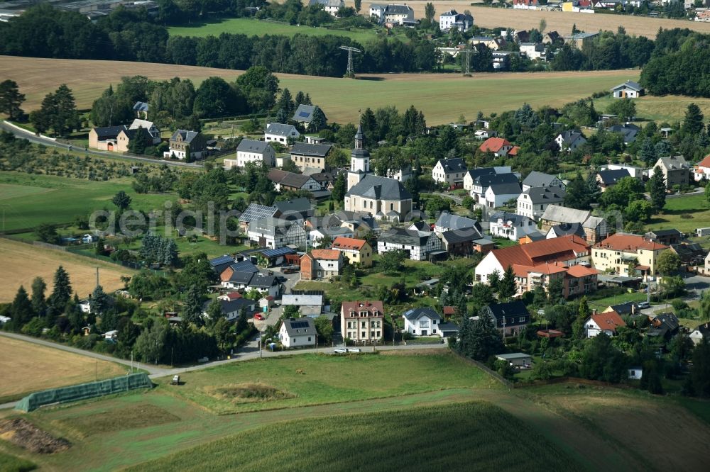 Reinsdorf from the bird's eye view: Village view with church building in the village of Reinsdorf in the state Thuringia