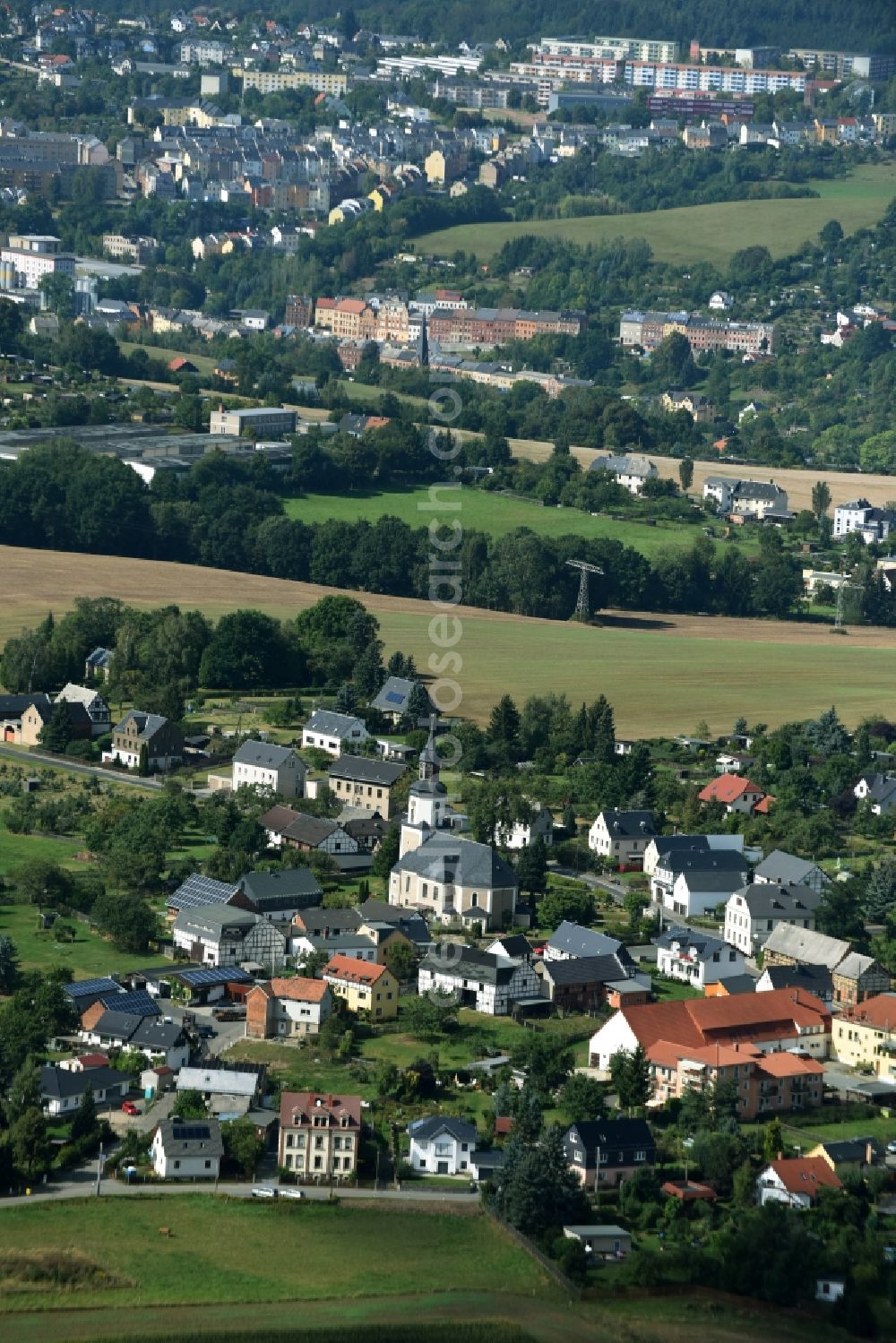 Aerial photograph Reinsdorf - Village view with church building in the village of Reinsdorf in the state Thuringia