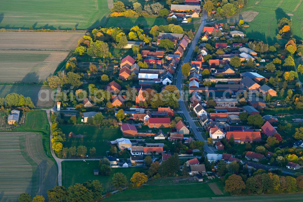 Kuhbier from the bird's eye view: Village view in Kuhbier in the state Brandenburg, Germany