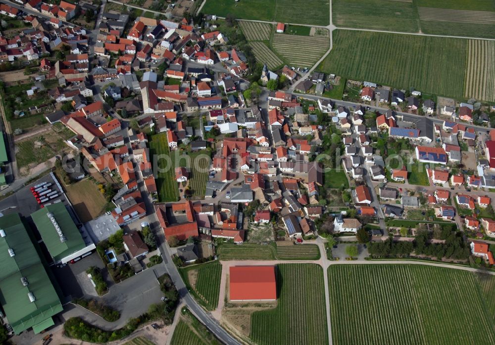 Lonsheim from above - Village view from Lonsheim is a municipality in the district Alzey-Worms in Rhineland-Palatinate