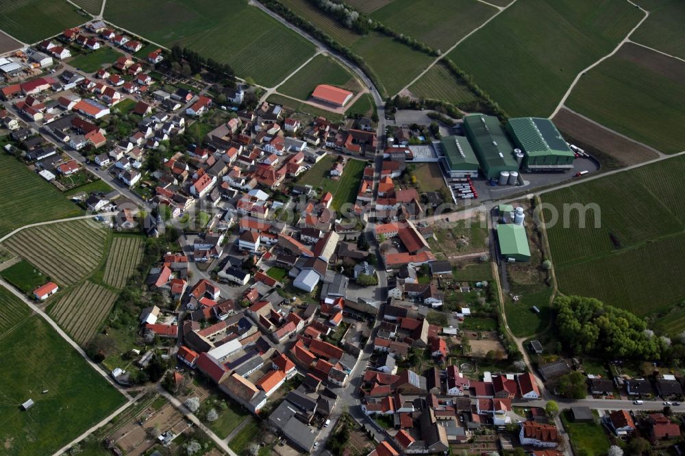 Lonsheim from above - Village view from Lonsheim is a municipality in the district Alzey-Worms in Rhineland-Palatinate