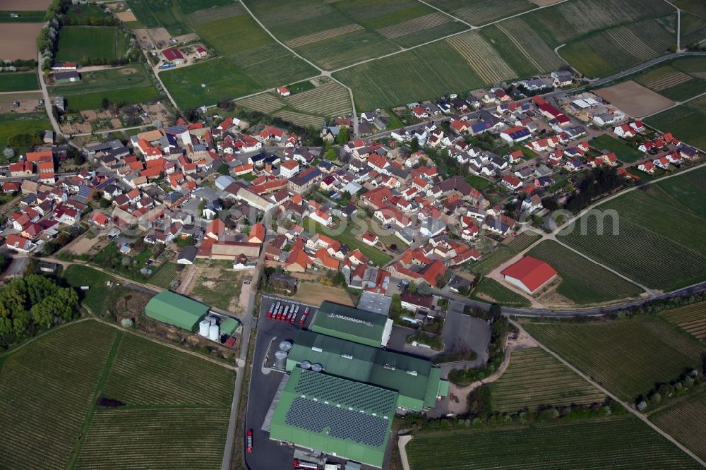 Lonsheim from above - Village view from Lonsheim is a municipality in the district Alzey-Worms in Rhineland-Palatinate