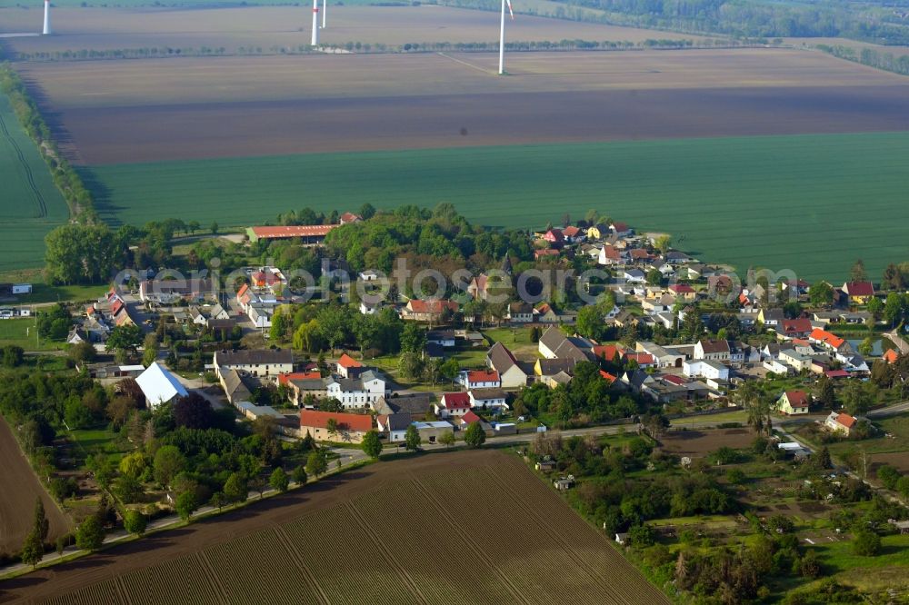 Aerial photograph Poley - Agricultural land and field borders surround the settlement area of the village in Poley in the state Saxony-Anhalt, Germany