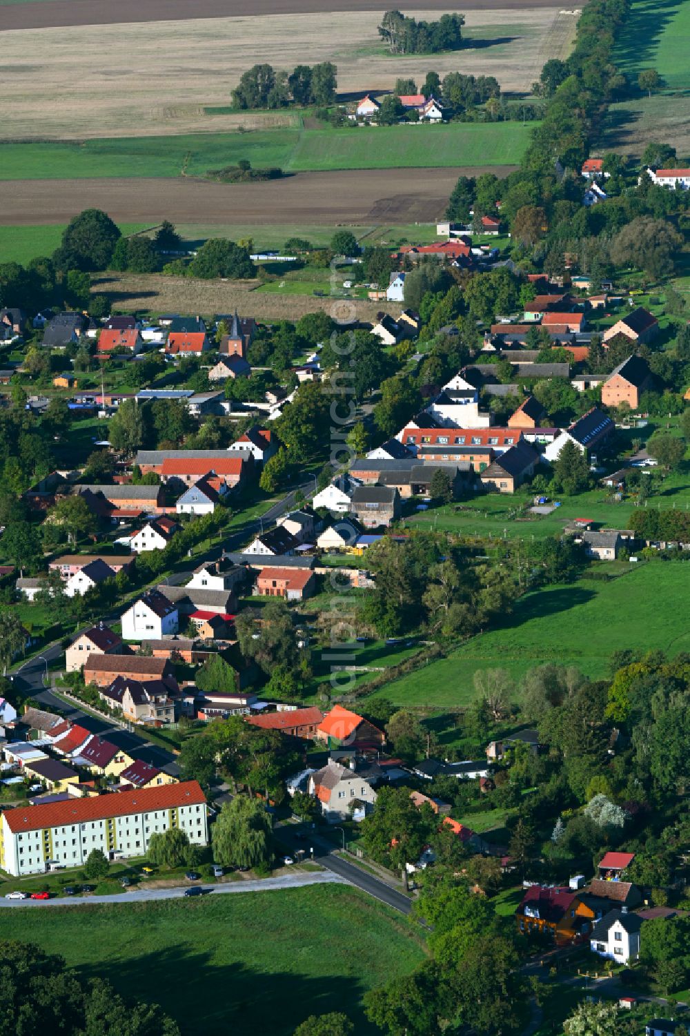 Schönermark from the bird's eye view: Village view in Schoenermark in the state Brandenburg, Germany