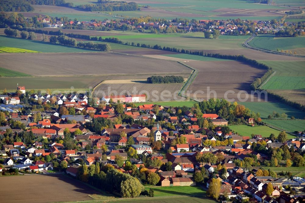 Süpplingen from the bird's eye view: View of the village Süpplingen in the state Lower Saxony. In the centre of the village, the St. Lambertus Church is located