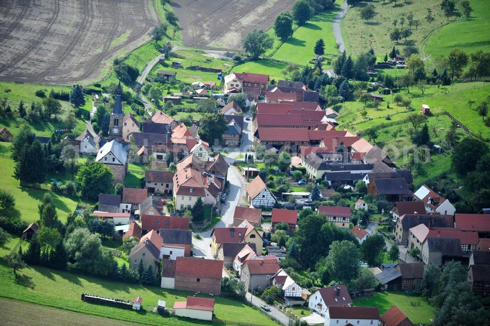 Aerial image Unterbodnitz - Villagescape with church of Unterbodnitz in Thuringia