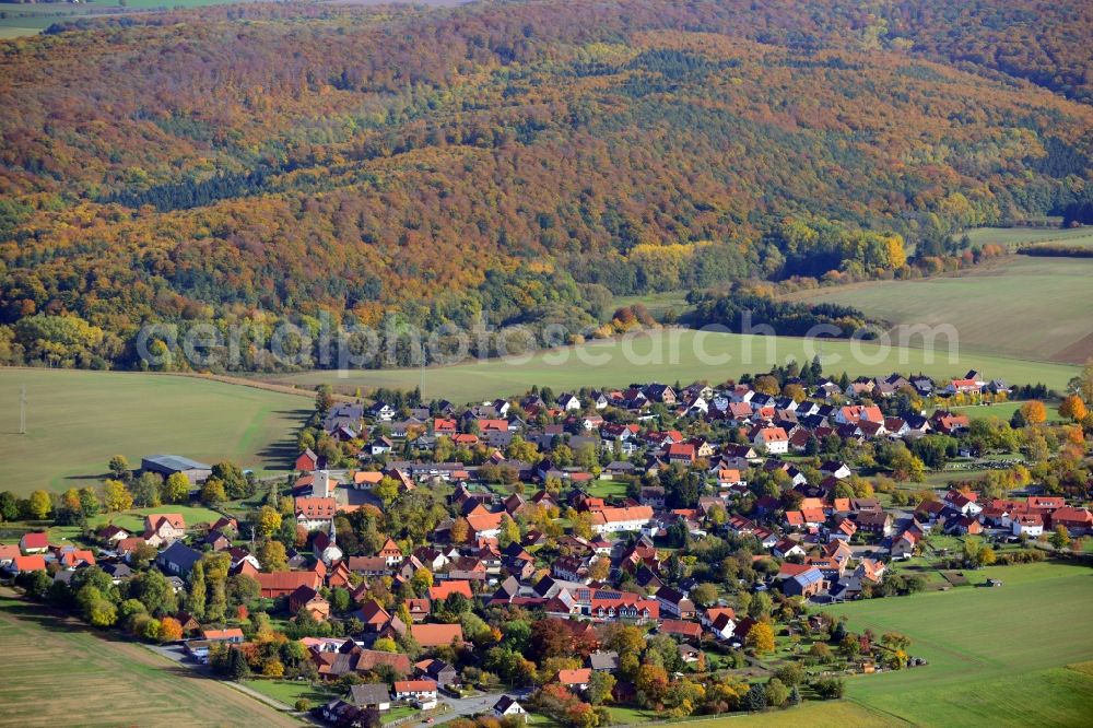 Weddingen from above - View of the village Weddingen in the state Lower Saxony. The village is located near the Harly Forest