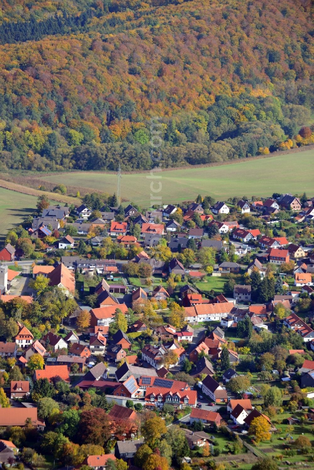 Aerial photograph Weddingen - View of the village Weddingen in the state Lower Saxony. The village is located near the Harly Forest