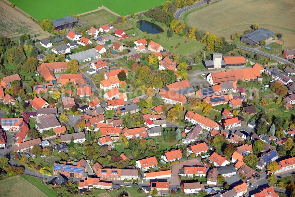 Weddingen from above - View of the village Weddingen in the state Lower Saxony. The village is located near the Harly Forest