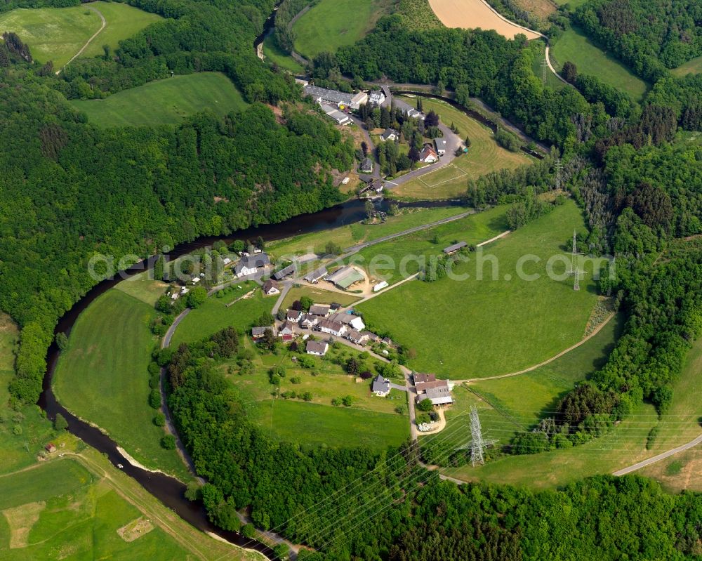 Wissen from the bird's eye view: View of Thal in Roth in the state of Rhineland-Palatinate. The river Nister flows throuth the village