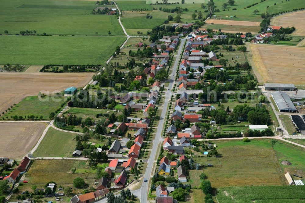 Aerial photograph Barenthin - Agricultural land and field borders surround the settlement area of the village in Barenthin in the state Brandenburg, Germany