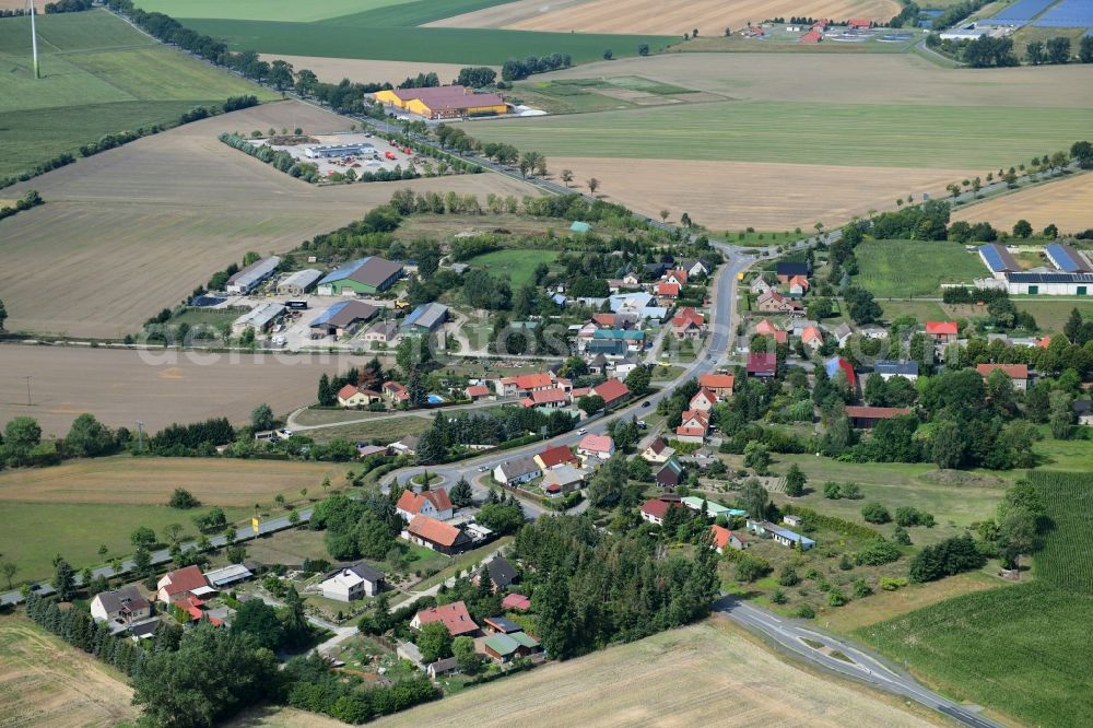 Aerial photograph Bückwitz - Agricultural land and field borders surround the settlement area of the village in Bueckwitz in the state Brandenburg, Germany