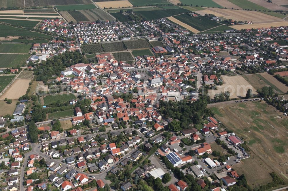 Dirmstein from above - Village core in Dirmstein in the state Rhineland-Palatinate