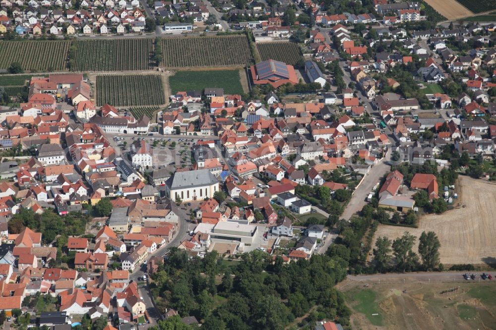 Dirmstein from the bird's eye view: Village core in Dirmstein in the state Rhineland-Palatinate