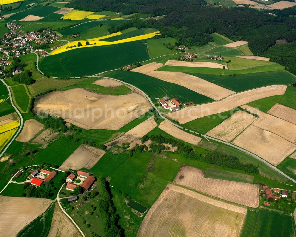 Aerial image Afham - Agricultural land and field boundaries surround the settlement area of the village in Afham in the state Bavaria, Germany