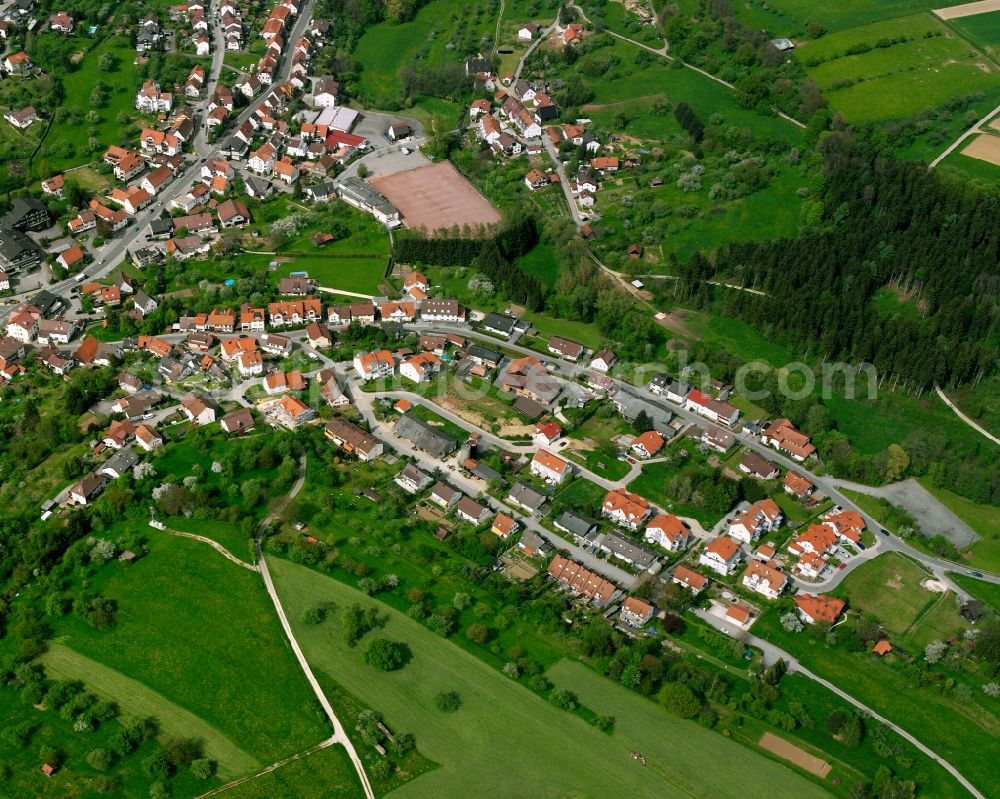 Aerial image Albershausen - Agricultural land and field boundaries surround the settlement area of the village in Albershausen in the state Baden-Wuerttemberg, Germany