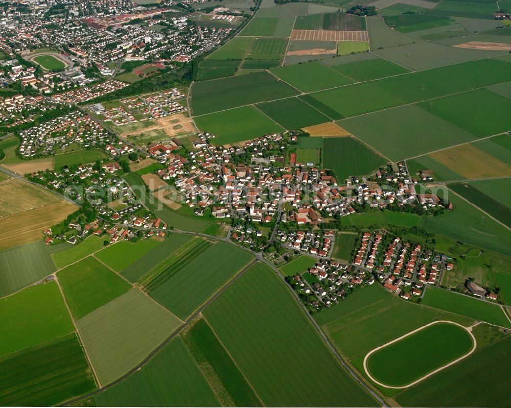 Alburg from the bird's eye view: Agricultural land and field boundaries surround the settlement area of the village in Alburg in the state Bavaria, Germany