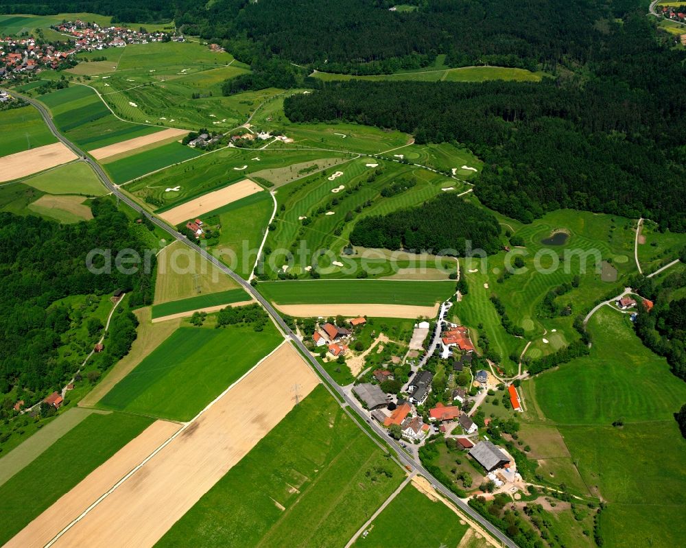 Aerial photograph Alfdorf - Agricultural land and field boundaries surround the settlement area of the village in Alfdorf in the state Baden-Wuerttemberg, Germany