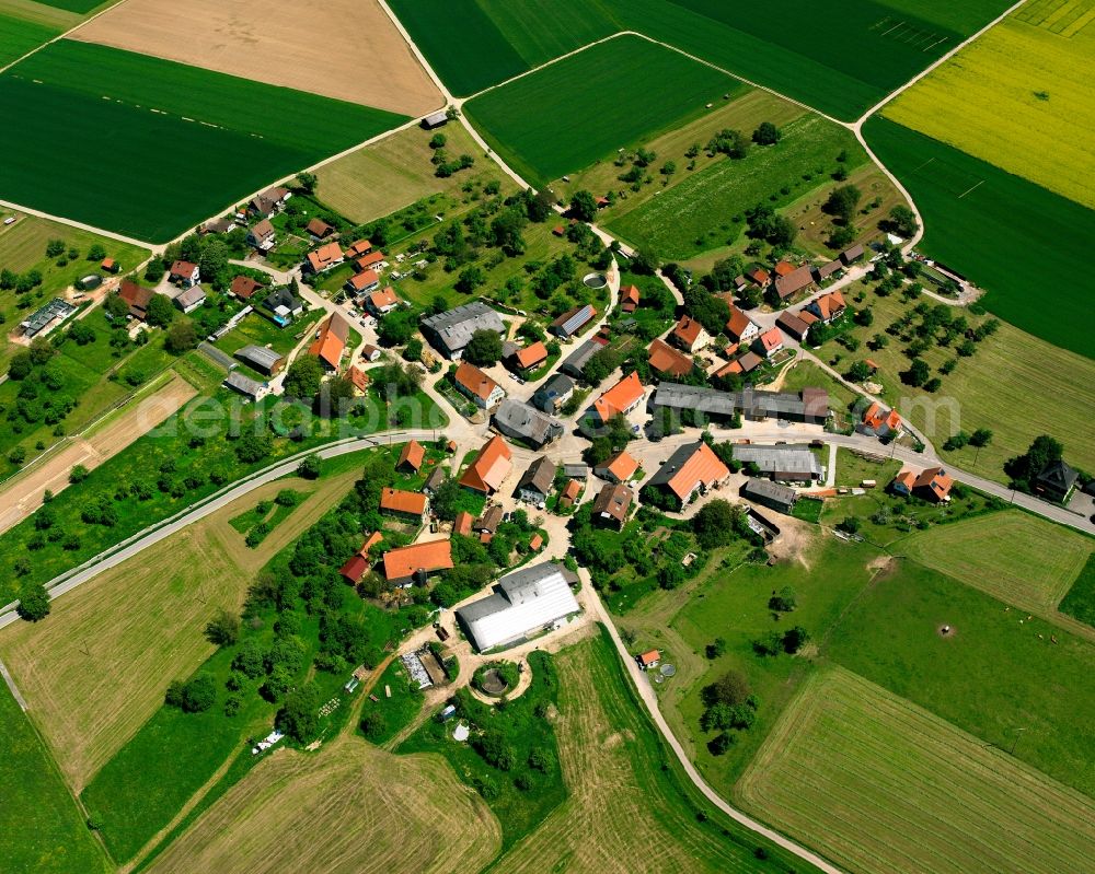 Aerial image Alfdorf - Agricultural land and field boundaries surround the settlement area of the village in Alfdorf in the state Baden-Wuerttemberg, Germany