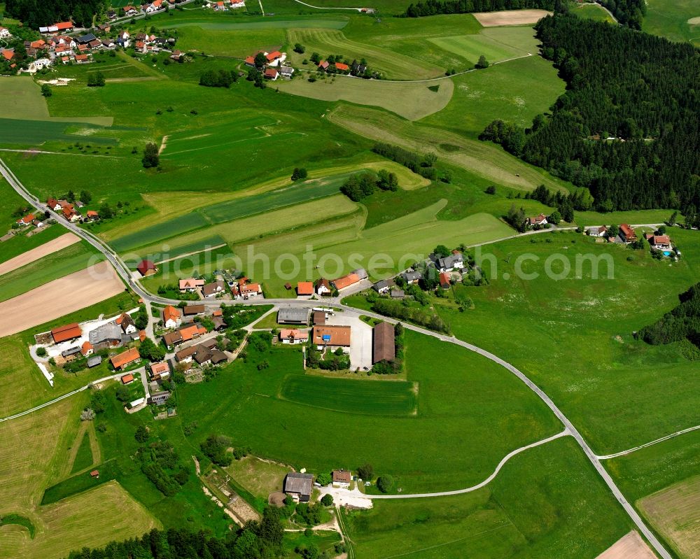 Aerial image Alfdorf - Agricultural land and field boundaries surround the settlement area of the village in Alfdorf in the state Baden-Wuerttemberg, Germany