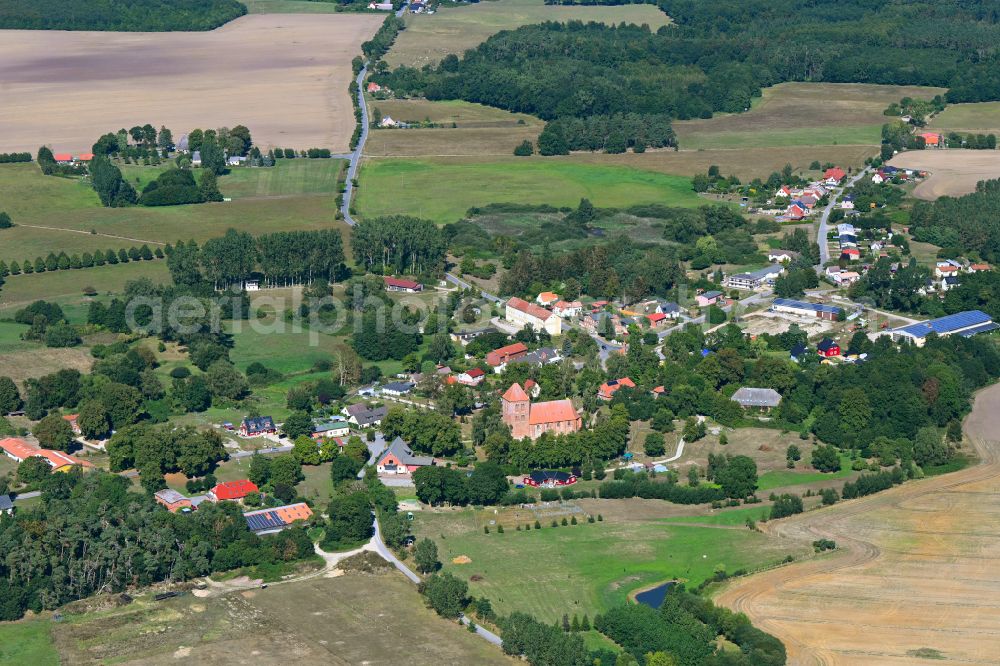 Aerial image Alt Bukow - Agricultural land and field boundaries surround the settlement area of the village in Alt Bukow in the state Mecklenburg - Western Pomerania, Germany