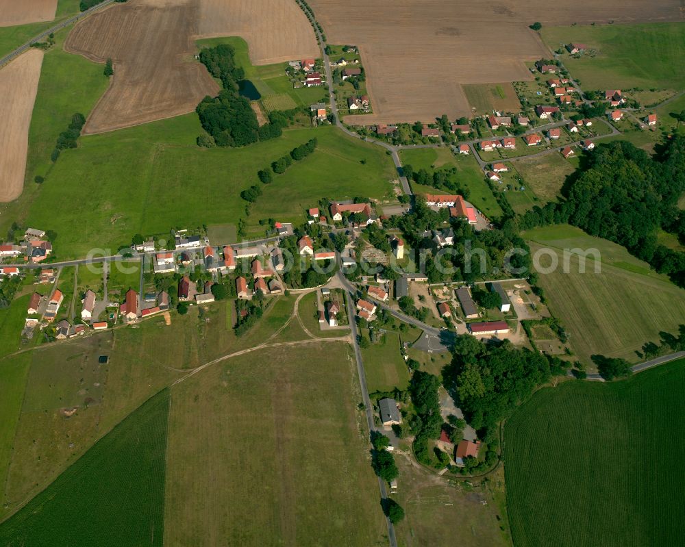 Aerial photograph Am alten Mahl - Agricultural land and field boundaries surround the settlement area of the village in Am alten Mahl in the state Saxony, Germany